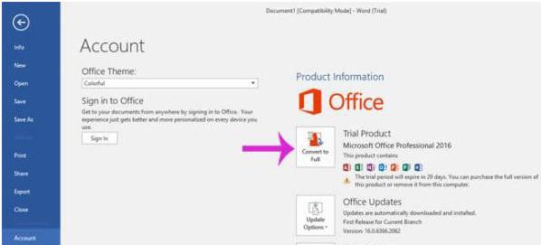 Mở một ứng dụng trong Microsoft Office 2016