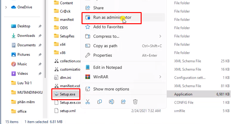 Chuột phải file cài đặt và chọn run as admin