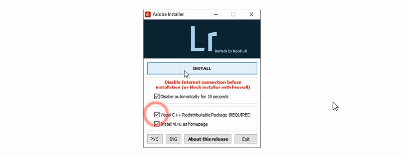 Nhấn chọn vào mục Install để cài đặt Adobe Lightroom 2019