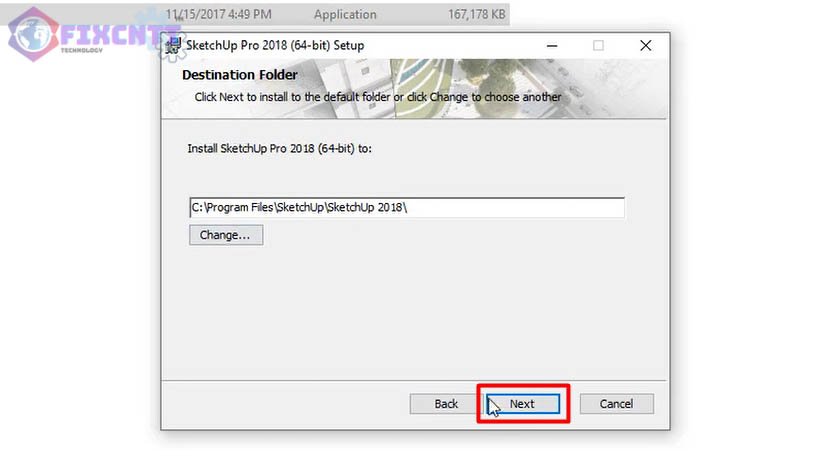 Tiếp tục chọn Next cài sketchup 2018