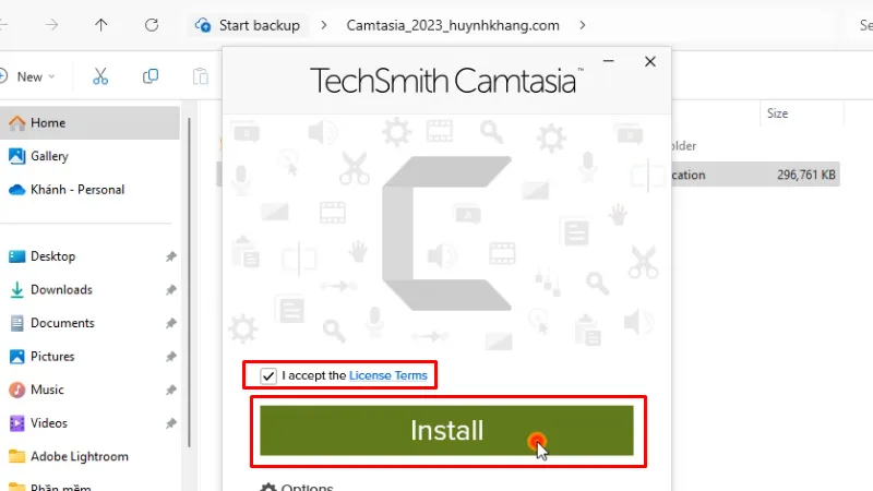 Tích như hình và bấm Install