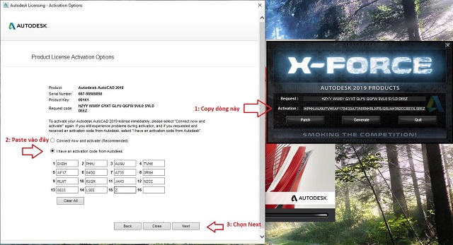 Copy Activation, dán vào 16 ô trống và chọn "Next" để tiếp tục