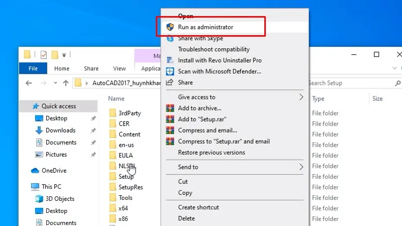 Chuột phải file setup và chọn Run as admin