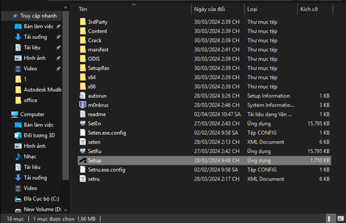 Nhấn vào folder để khởi chạy file setup và bắt đầu cài đặt AutoCAD LT