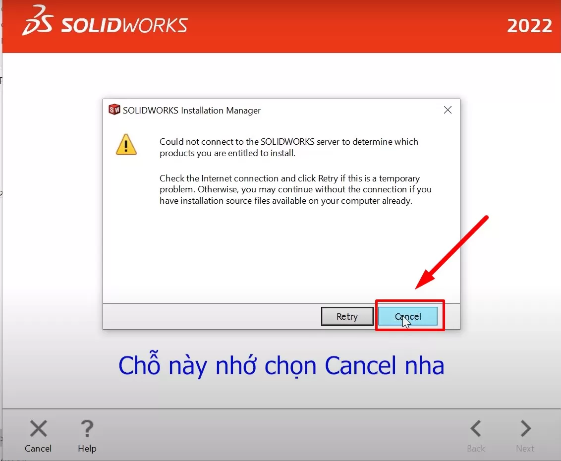 Click vào Cancel