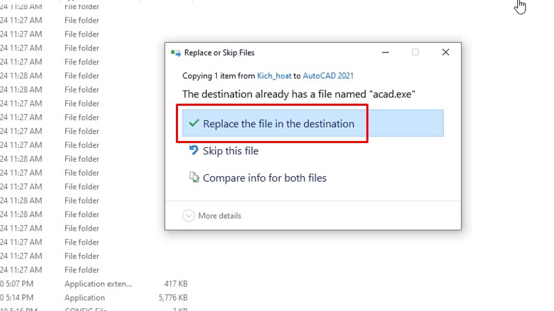 Bấm Replace thr file.....