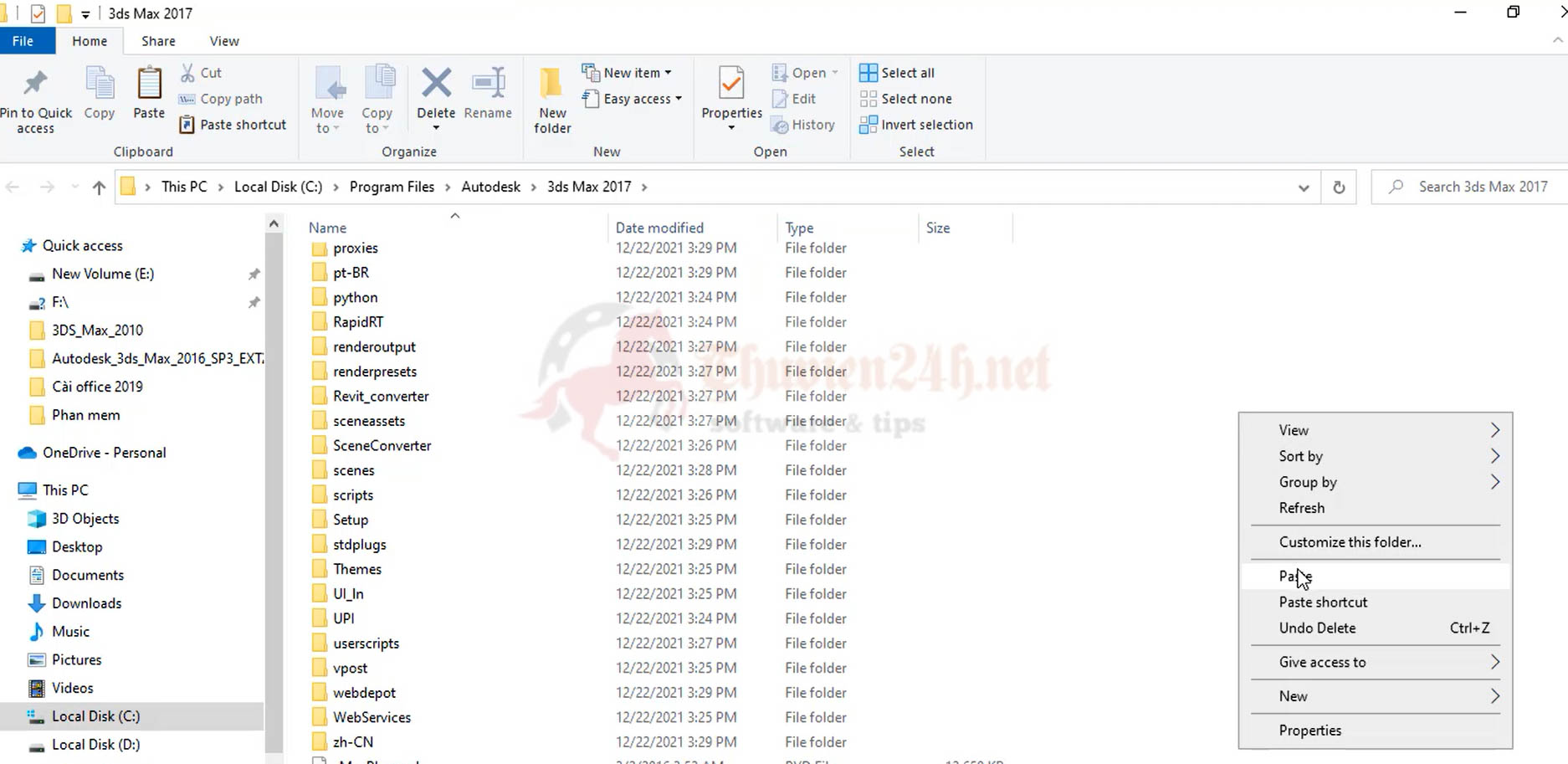 Dán file kích hoạt vào file 3ds Max 2017