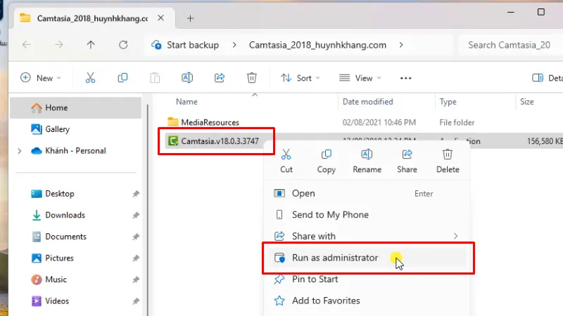 Chạy file cài đặt bằng quyền Admin